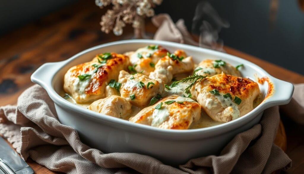 Golden baked chicken and ricotta casserole with herbs Chicken and Ricotta Recipes
