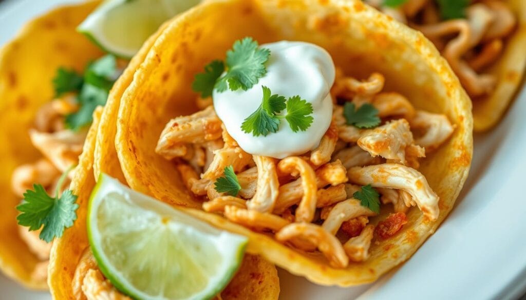 Crispy chicken tacos with golden batter