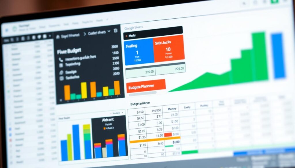 Generate an image of a Google Sheets budget planner on a computer screen.