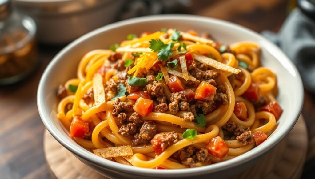 Perfect cheesy beef taco pasta