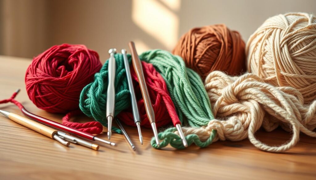 crochet hooks and yarn