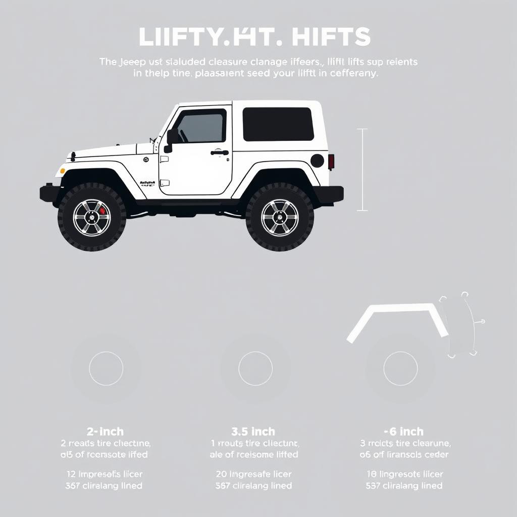 Diagram showing lift kit height options for Jeep Wrangler models Diagram showing lift kit height options for Jeep Wrangler models
