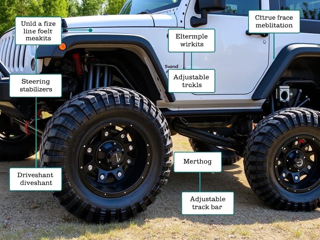 Jeep with lift kit showing additional modifications needed Jeep with lift kit showing additional modifications needed