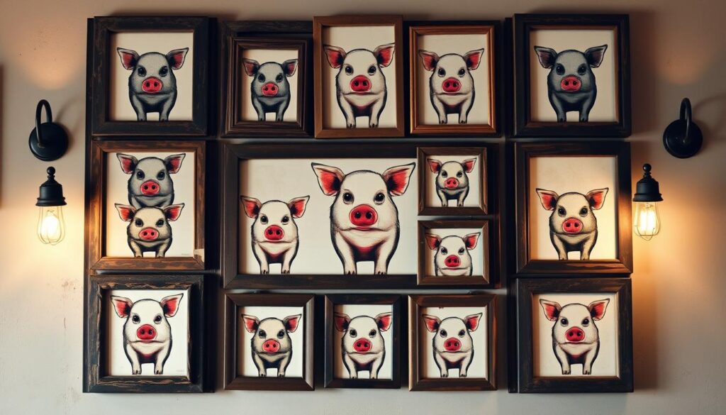 rustic pig print gallery wall